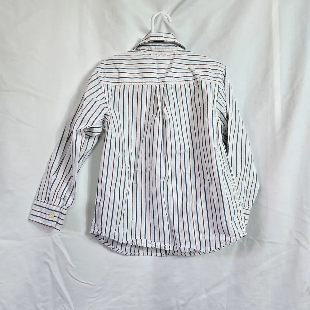 Gymboree Boys White Navy Burgundy Striped Long Sleeve Preppy Classic Shirt‎ 5